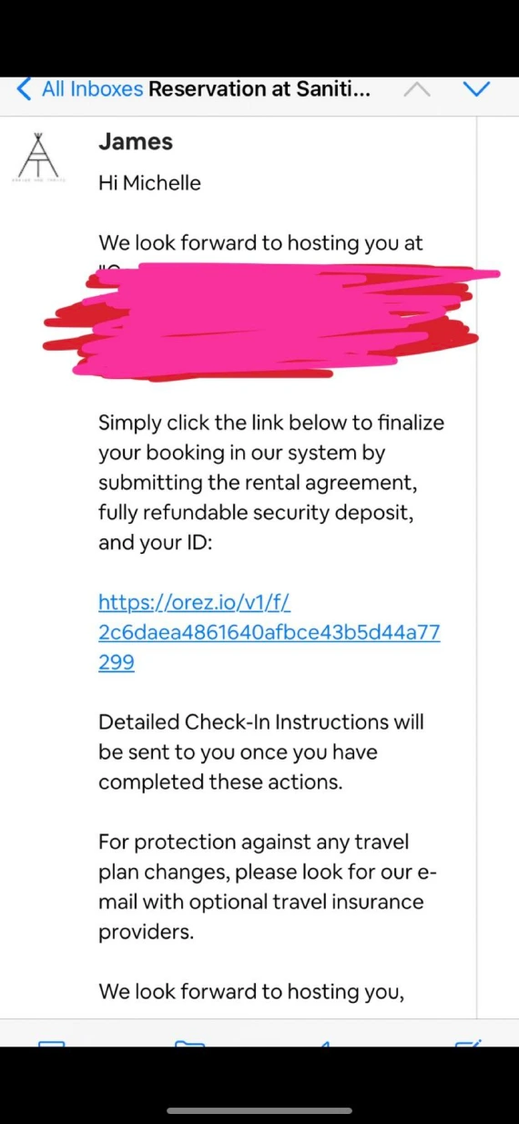 An image of a message linked to an Airbnb contact off platform scam.