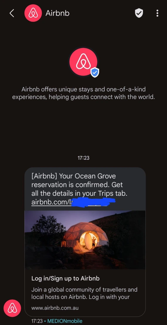 Screenshot of a message connected to an Airbnb phishing scam.