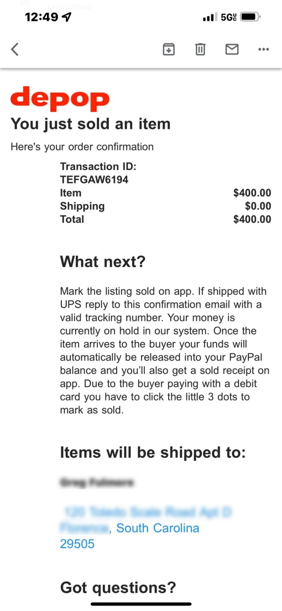 Fake Depop email.