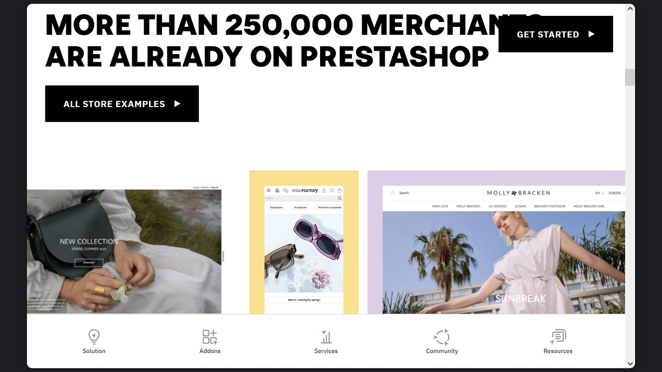 An image of the PrestaShop homepage.