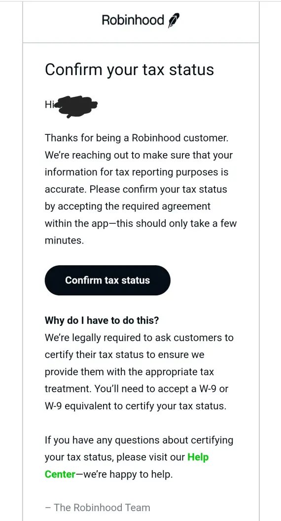 Screenshot of a Robinhood fake documents scam email