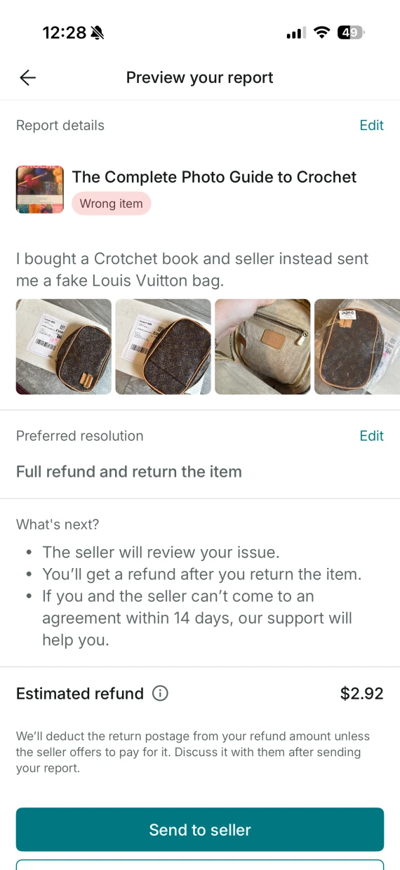 An image of a Vinted different item scam.