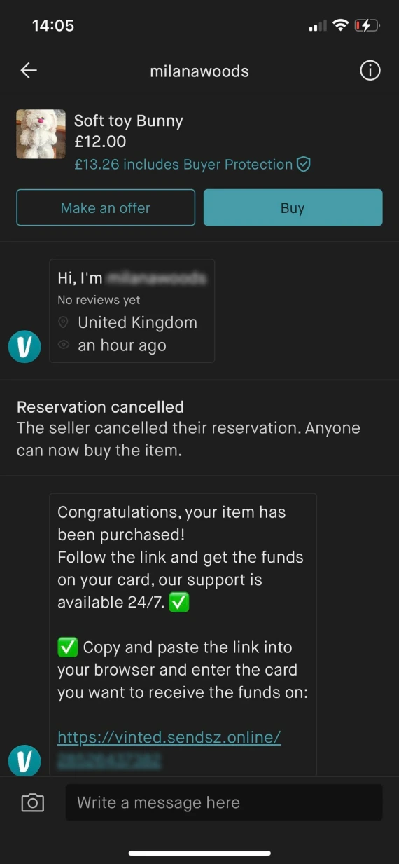 Screenshot of a Vinted fake shipping confirmation scam.