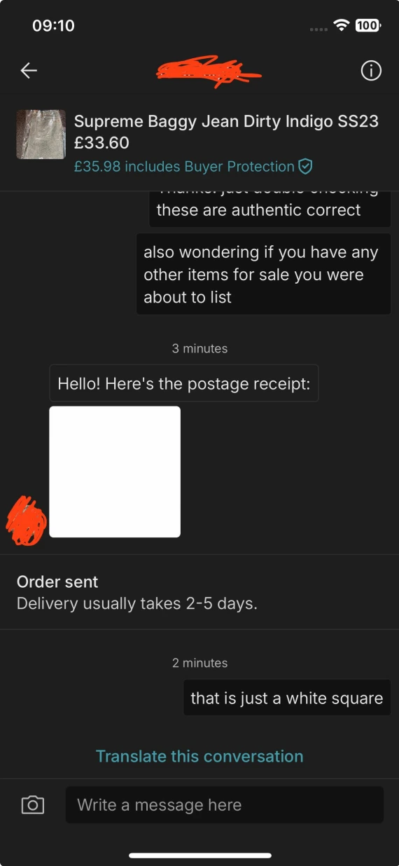 Screenshot of a Vinted fake payment scam.