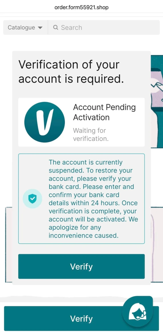 Example of a Vinted Account Verification phishing scam