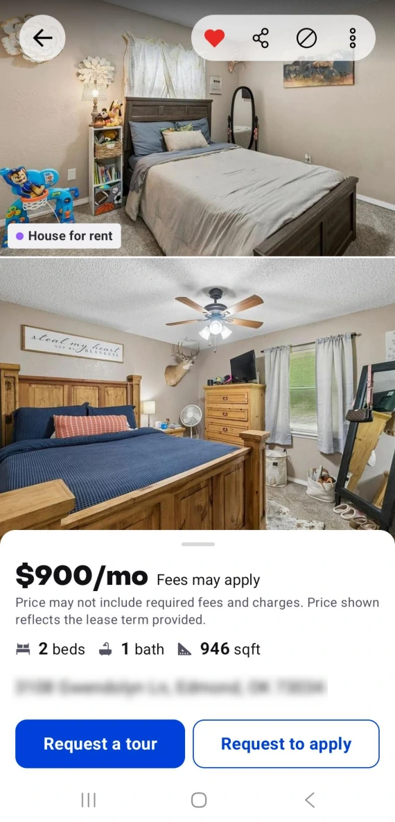 Screenshot of a suspiciously low-price rental on Zillow, indicating a possible scam.