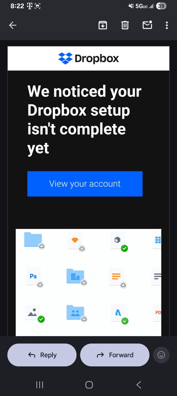 Example 2 of a Dropbox phishing email.