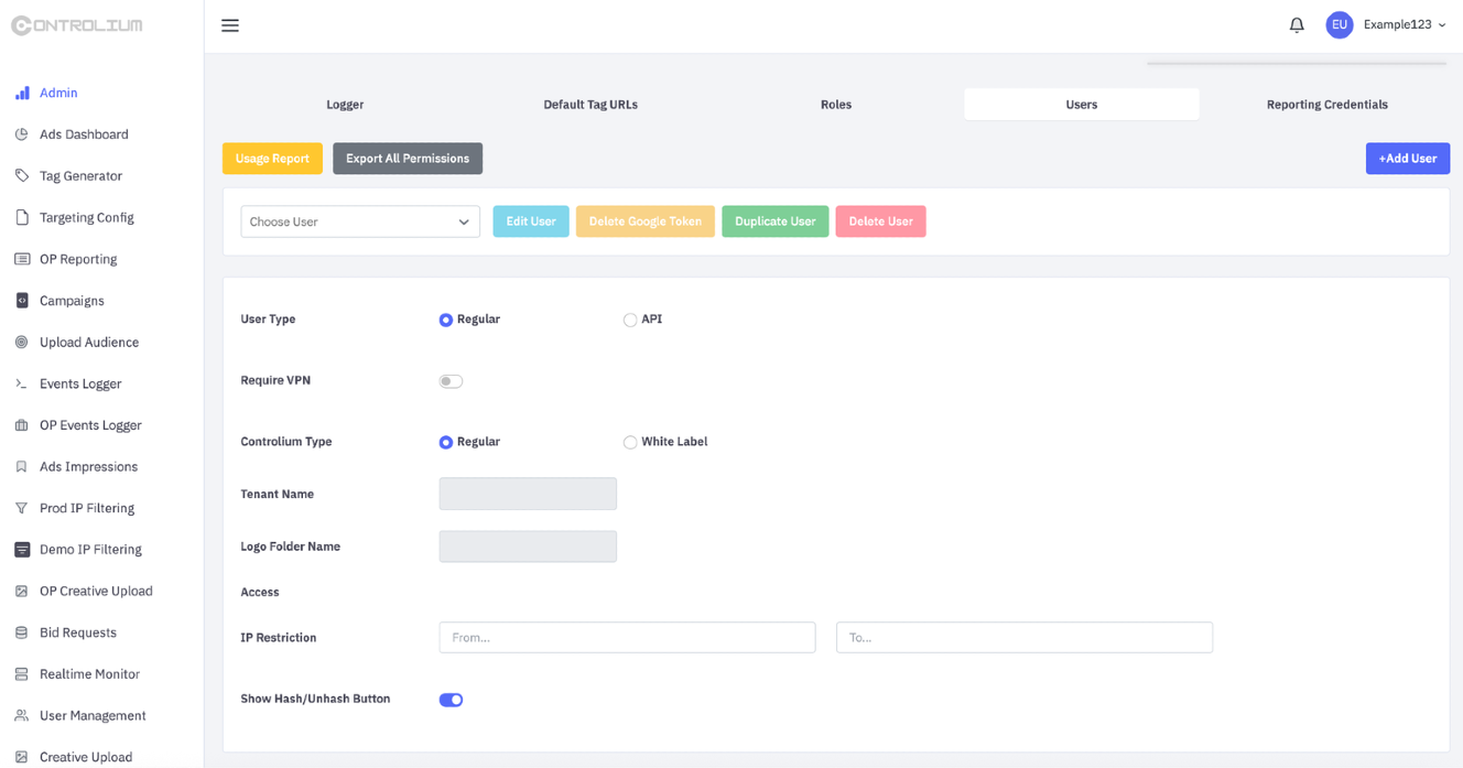 An image of the Controlium platform that allows threat actors to target specific group of users through filters and other tech.